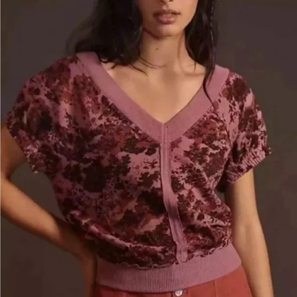 Pilcro Mauve Floral Knit Top Anthropology